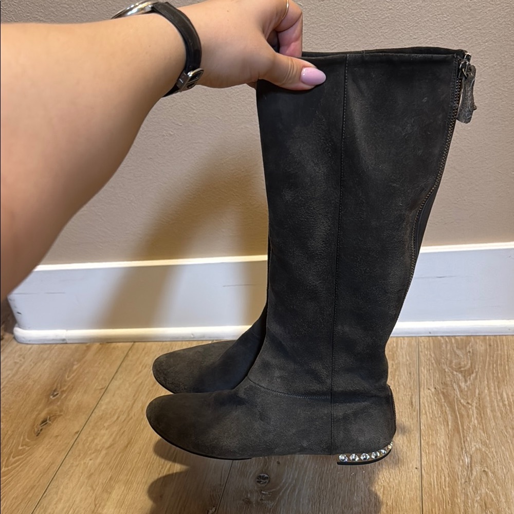Miu Miu Silver Gray Winter Rain Boots Sleek Design